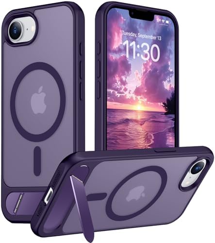 Temdan Magnetic Compatible with iPhone 17e Case & iPhone 16e Case,[Built-in Invisible Kickstand][Compatible with MagSafe][Military Grade Shockproof] Slim Translucent Matte Case for iPhone 16e/17e 6.1" by Temdan