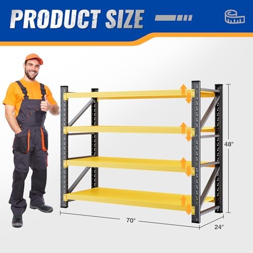 BYBYNSOE 48" W Storage Shelves 3000lbs Garage Metal Shelving Heavy Duty Garage Shelves Adjustable Storage Shelves for Industrial, Factory (Black Yellow, 48" W X 24" D X 69" H) - Image 2