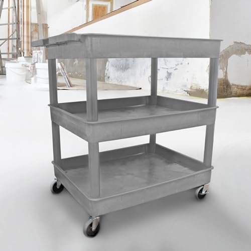 Stand Steady Tubstr Large 3 Shelf Utility Cart | Made in USA | Heavy Duty Tub Cart Holds Up to 300 lbs. | Storage Cart & Rolling Tool Cart for School, Office, Garage & Warehouse (Gray) - Image 4