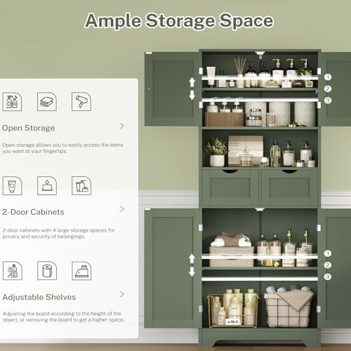 TEENFON Tall Bathroom Storage Cabinet with 4 Doors & 2 Adjustable Shelves - Image 4