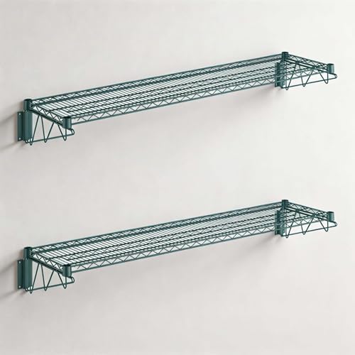 2 Pack 14" x 60" Green Epoxy Wire Wall Mount Shelf, Universal NSF Heavy Duty Wall Storage Rack, Floating Wall Mount Rack by Zedfire