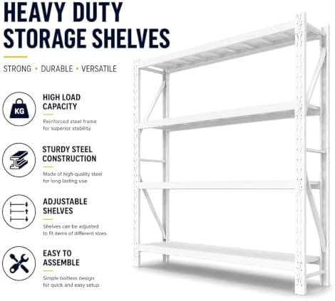 Heavy Duty Warehouse Shelving 4-Tier Industrial Steel Storage Shelves, 2600LB Capacity Per Shelf, Adjustable Shelves for Garage/Factory/Commercial Use (White, W60*D23.7*H79) - Image 5