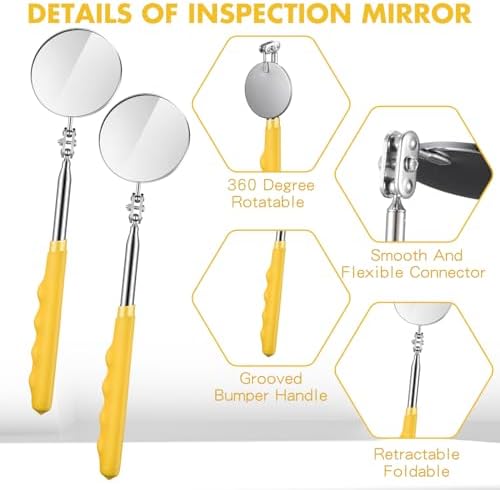 Copkim 2 Pcs Telescoping Inspection Mirror Mechanics Mirror,50mm,Yellow - Image 3