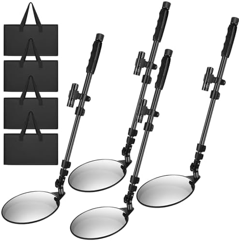 Barydat 4 Pack Under Vehicle Inspection Mirror with Telescoping Handle and Light 8 Inch Diameter Security Angle Adjustment Handheld Inspection Mirror for Under Car Truck Equipment Over Shelf by home