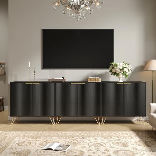 Storage Cabinet with 2 Fluted Doors and Adjustable Shelves, Black, 3pcs丨Modern Wood Accent Table, Sideboard Buffet Cabinet, Console Table for Living Room, Hallway, Entryway - Image 4