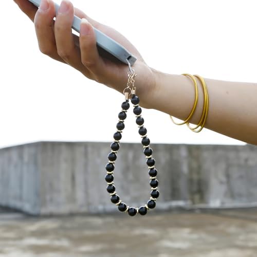 TENOC Marble Beaded Phone Wrist Strap, Obsidian Black - Image 4
