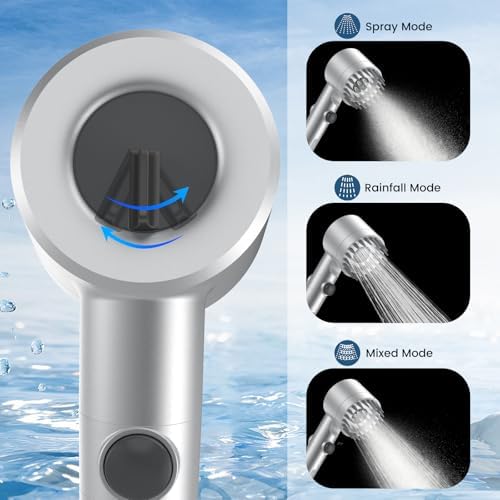 Filtered Shower Head with Handheld, High Pressure Water Flow and Multiple Spray Modes Shower Head with Filter, Power Wash for Hard Water, Showerhead with ON/OFF Switch for Pets Bath (Silver) - Image 3