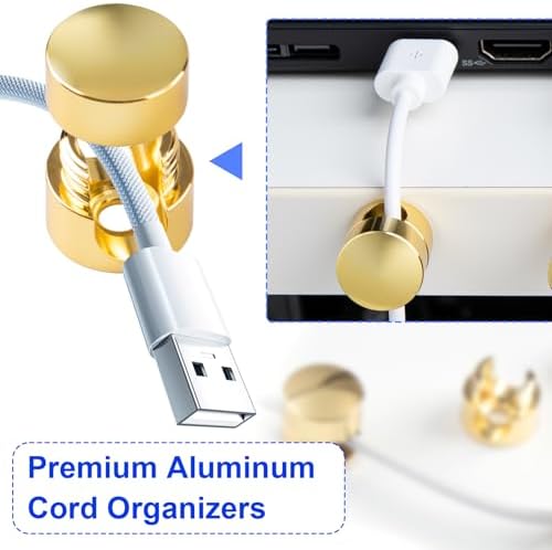 SmallCat 5 Sets Charger Holders for Cords, Gold Adjustable Cable Anchor Holders, Adhesive Metal Cord Clips, Cable Management Wire Organizers for Desk, Office, Nightstand - Image 5