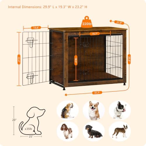 DWANTON 32.5" Dog Crate Furniture with Cushion, Wooden Kennel Table Indoor - Image 5