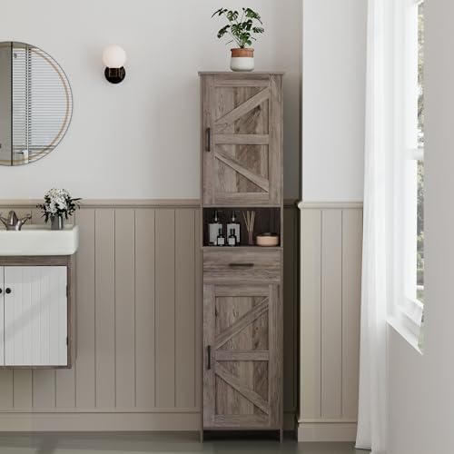 Homhedy 67" H Tall Bathroom Storage Cabinet with Barn Doors and Drawer - Image 2