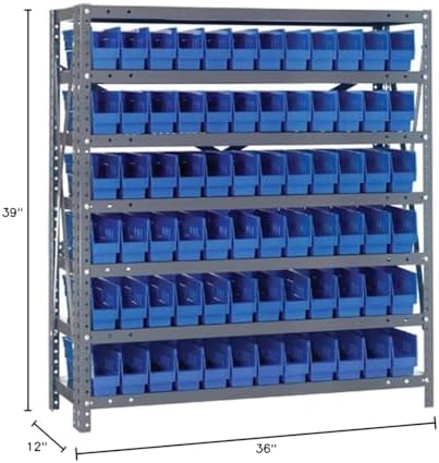 Quantum Storage Systems 1239-100BL Steel Shelving Unit with 4" Shelf Bins, 12" D x 36" W x 39" H, Blue - Image 2
