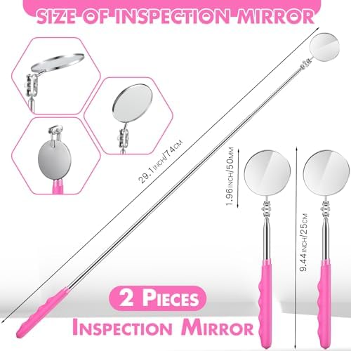 Copkim 2 Pcs Telescoping Inspection Mirror Mechanics Mirror,50mm,Pink - Image 2