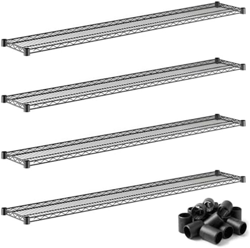 12"x72" Metal Wire Shelves 4-Pack Black, NSF Commercial Kitchen Storage Rack Replacement by Zedfire