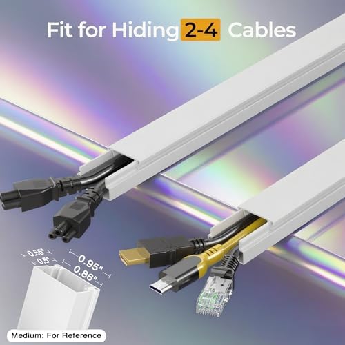 113.4in Cord Hider Kit, Cord Covers for 2-4 Wires on Wall, Self-Adhesive Cable Hider Wire Covers for Cords on Wall, Paintable Cord Hider for Walls Mount Tv, Cable Cover Raceway, W0.95 H0.55in, White - Image 2