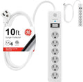 GE Surge Protector Power Strip,10 Ft Extension Cord,6 Outlet Extender,800 Joules,Flat Plug,Twist-to-Close Safety Covers,ETL Listed,White,46864, 2 Count (Pack of 10) by Unknown
