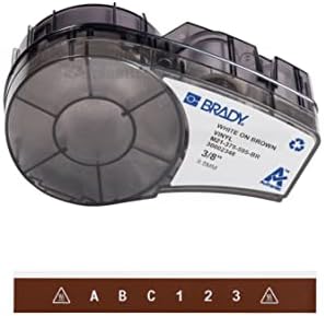 Brady Authentic (M21-375-595-BR) All-Weather Vinyl Label for Indoor/Outdoor ID, Lab and Equipment Labeling, White on Brown- ForM210, M210-LAB, M211, BMP21-PLUS and BMP21-LAB Printers, .375" W, 21' L by BradyCorp