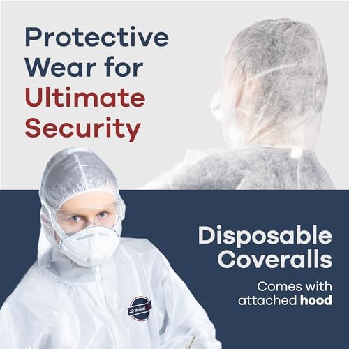 Medical Nation Hazmat Suits Disposable | 5 Pack | Light Duty Disposable Coveralls Men | with Attached Hood - Overall Protective Chemical Suit for Men & Women, Disposable Paint Suit - Size 4X-Large - Image 4