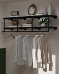 Wall Mounted Clothes Rack 12 Inch Deep, 60 Inch Heavy Duty Garment Rack with Real Black Wood Shelf, Multi-Purpose Hanging Rod & Space-Saving Closet Storage Organizer by INDUSTRIALSHELVESDESIGN