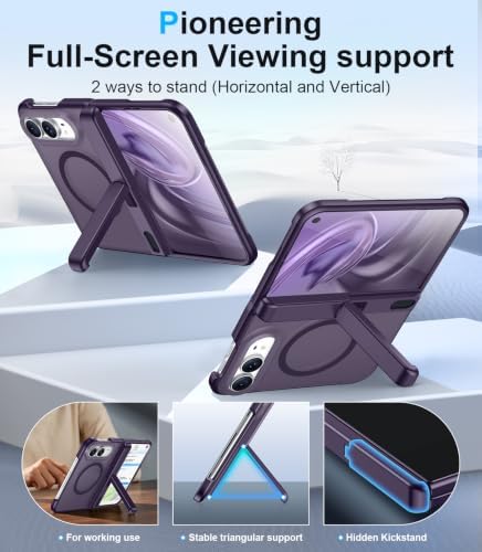 Temdan Magnetic for iPhone Duo Case Ultra Fold with Hidden Stand, Purple - Image 3