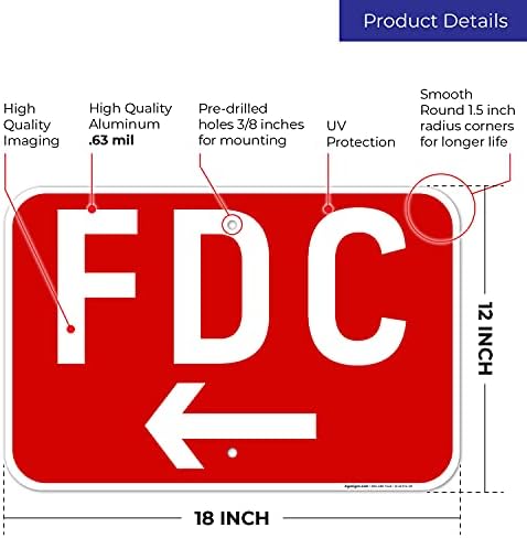 FDC Left Arrow Sign, Red Background, - Image 3