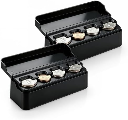 SINGARO Coin Holder for Car, Coin Change Organizer Compatible with Coins of Different Sizes, Dash-Mounted Holder Suitable for Most Cars, Trucks(2PCS Black) by SINGARO