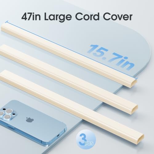 Wire Covers for 2 Cords TV on Wall, 47in Paintable Cable Hider, Medium Cable Management Kit, Cord Hiding for Wall Beige, W0.95in H0.47in - Image 5