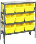 Quantum 1839-SB810YL Heavy Duty Shelving Unit with (4) Shelves and (9) QSB810 Yellow Bins for Garage Warehouse Storage Distribution | 400 lb Load Capacity | 18"D x 36"L x 39"H, Galvanized Carbon Steel by QuantumStorageSystems