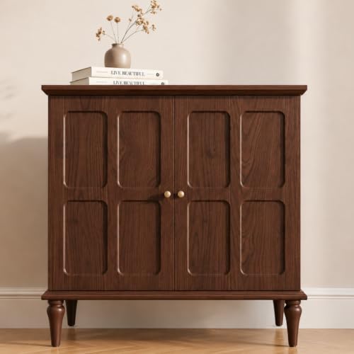 ARTPOWER Brown Sideboard Buffet Cabinet with Storage, Mid-Century Modern Storage Cabinet with 2 Doors and Adjustable Shelves, Accent Style Sideboard for Entryway, Dining Room, Living Room by PowerofArtBetterforLife