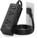 Short Extension Cord with Multiple Outlets, Flat Plug Power Strip, Black by OneBeat