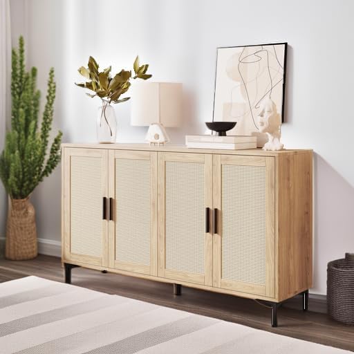 JASIWAY Buffet Cabinet with Storage, 48" Rattan Coffee Bar Cabinet Station - Image 2