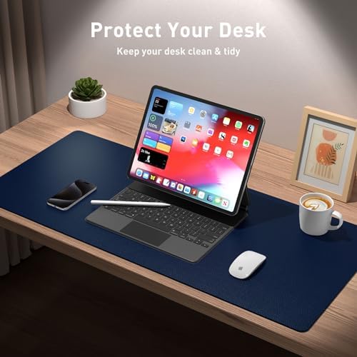 Aothia Leather Desk Pad Protector, Mouse Pad,Office Desk Mat, Non-Slip PU Leather Desk Blotter, Laptop Desk Pad, Waterproof Desk Writing Pad for Office and Home (Dark Blue,36" x 17") - Image 3