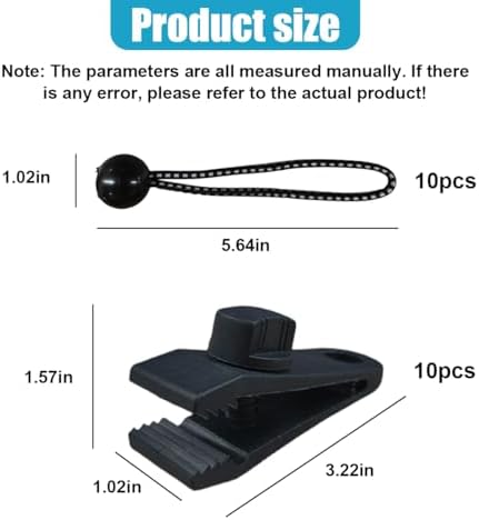 YoRise 20PCS Tarp Clips Heavy Duty Lock Grip & Ball Bungee Cords, Shade Cloth Fastener Clips, Car Cover Clamp Holder for Pool Awning Cover, Shark Tent, Outdoor Camping (Black) - Image 2