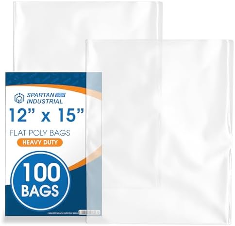 12" X 15" Open-End Flat Poly Bags (100 Count) - 2 Mil Plastic Clear Bags by SpartanIndustrial
