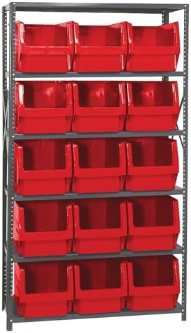 Quantum Storage Systems MSU-533RD Solid Heavy Duty 6 Shelves 15 Magnum Red Bins 75" H x 42" W x 18" D by QuantumStorageSystems