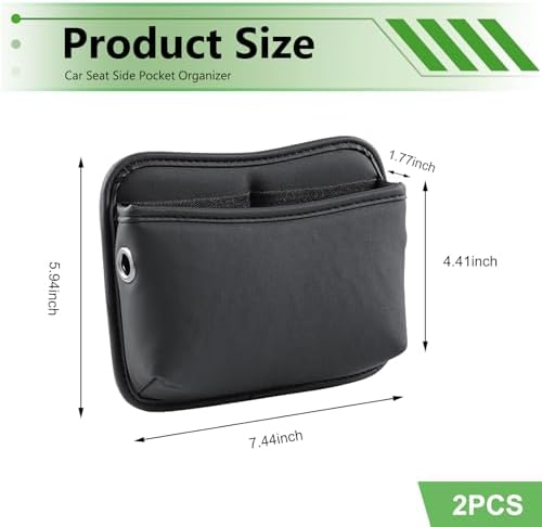2 PCS Car Seat Side Storage Pocket, Leather Self-Adhesive Car Seat Storage Pouch, 5.94" x 7.44" Multifunctional Convenient Auto Organizer Bag for Phone Keys Sunglass & Wallet (Black) - Image 2