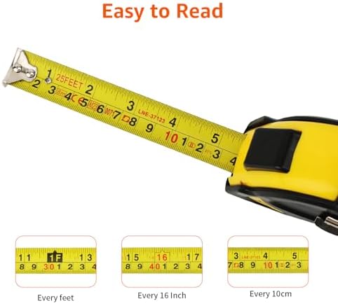 Amazon Basics Self-Locking Tape Measure, 25ft (8-Meters), Accurate Dual Scale inch/Metric, MID Accuracy, Extendable, Yellow, 2 Count (Pack of 12) - Image 2