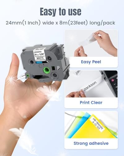 TZ Tape 24mm 0.94 Inch Laminated White TZe-251 Compatible Brother P-Touch - Image 3