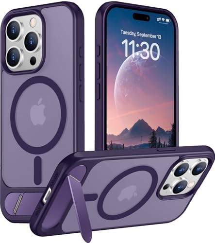 Temdan Magnetic Compatible with iPhone 15 Pro Max Case, [Built-in Invisible Kickstand][Compatible with MagSafe] [Military Grade Shockproof] Slim Translucent Matte Phone Case for iPhone 15 Pro Max 6.7" by Temdan