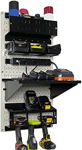 Wall Control Power Tool Storage Organizer Kit Cordless Drill Holder Charging Station Rack 16” x 32” Metal Pegboard Organization System (Beige Pegboard) by Wall+Control