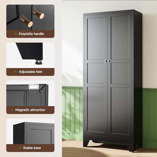 Letaya 75" H Metal Storage Cabinet with 2 Doors and 4 Shelves,Tall Kitchen Pantry Cabinets,Farmhouse Utility Pantry Organizers for Cupboard/Dining/Bathroom/Home Office/Garage Room,Black - Image 6