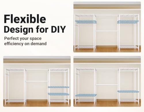 Clothing Rack for Hanging Clothes: Heavy Duty Clothes Rack, 71.5-91" W Expandable Large Closet Storage System with Shelves, 1280 lbs Freestanding Modular Wardrobe Organizer, White, 2PCS - Image 5