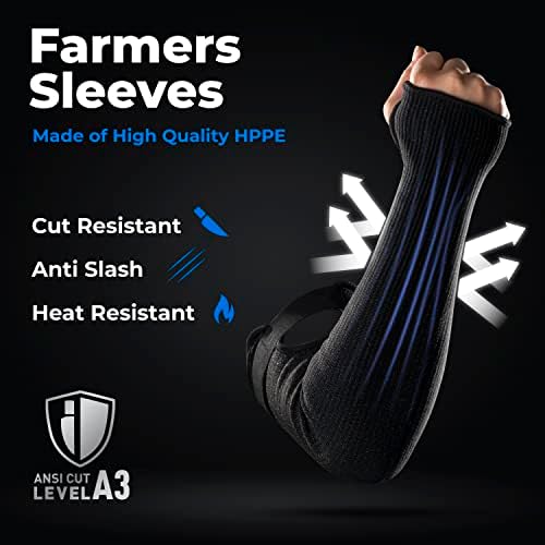 OriStout Cut Resistant Work Sleeves with Tumb Hole, Black, 2 Pairs - Image 2