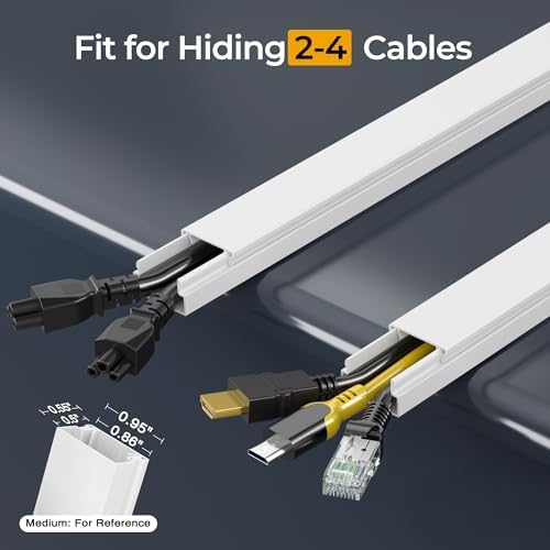 56.7in TV Cord Hider Wall, Cord Covers for 2-4 Wires on Wall, Self-Adhesive TV Cable Hider Wall, Paintable Wire Hider Wire Covers for Cords on Wall, TV Cable Management Raceway, W0.95 H0.55in, White - Image 2