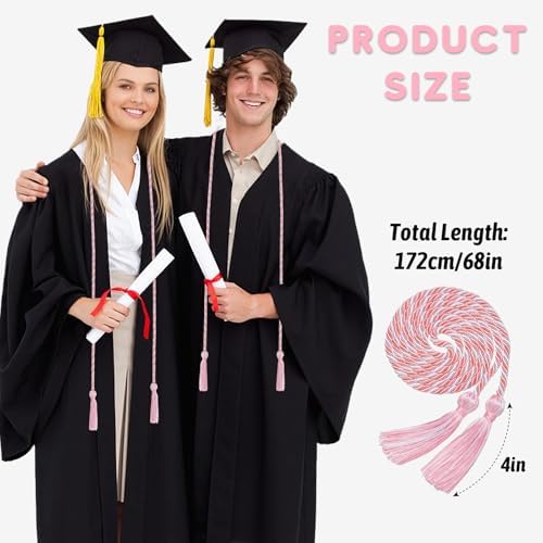 Pink White Graduation Cord, Graduation Honor Cords Braided Tassels Cord for 2026, 68” Long Polyester Yarn Honor Ropes for 2026 Grad Decorations, Party Ceremonies - Image 2
