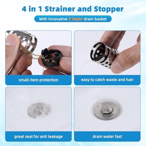 Universal Bathroom Sink Drain Stopper Hair Catcher, Brushed Nickel - Image 2