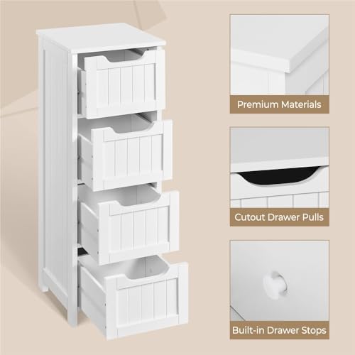 Yaheetech Bathroom Storage Cabinet, 12" W Slim 4-Drawer Design, White - Image 5