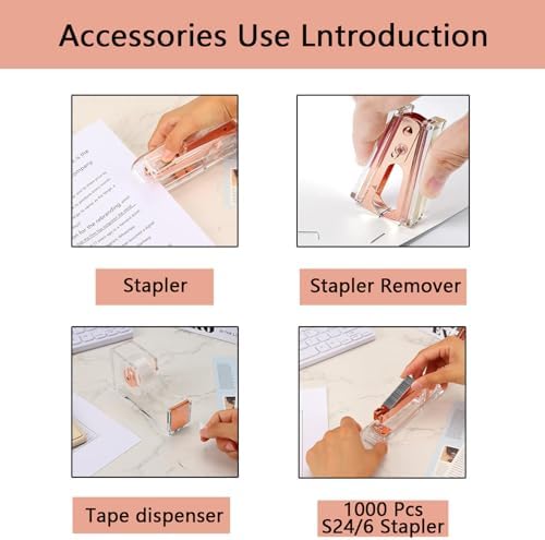 suniya Office Supplies Rose Gold Desk Accessories Set Office Supplies Kit with Stapler, Tape Dispenser, Scissors, Staple Remover, Ballpoint Pen, Clear Tape & Staples – Best Gift for Business or Boss - Image 2
