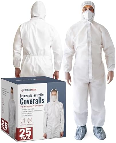 Medical Nation Hazmat Suits Disposable | 25 Pack | Protective Coveralls with Attached Hood and Boots | Heavy Duty Full Body Painters Suit for Adults - Breathable & Water Resistant | Extra Large by MEDICALNATION