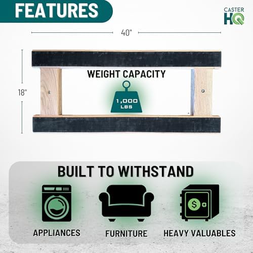 Made in USA Premium Solid Oak Furniture Dolly, 2-Pack - 18"x30" H-Frame w/Non-Slip Grip, 3.5" Non-Marking Wheels, Heavy-Duty 1000 lbs Capacity Each (18"x40" Dolly 2-Pack) - Image 2