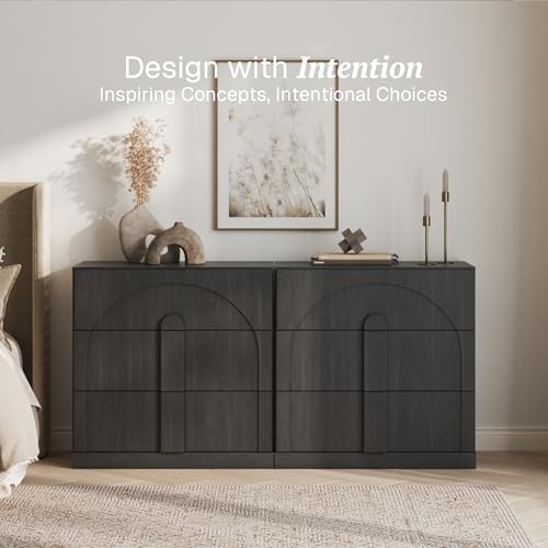 BELLEZE Set of 2 Bookcase with 3 Drawers, Modern Book Shelf with Wide Wooden Handle, 63" Wood Bookshelves for Living Room Office Entryway (Ebony) - Image 4